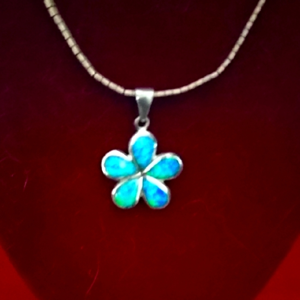 Sterling Silver Flower Pendant Necklace with Blue and Green Gemstones
